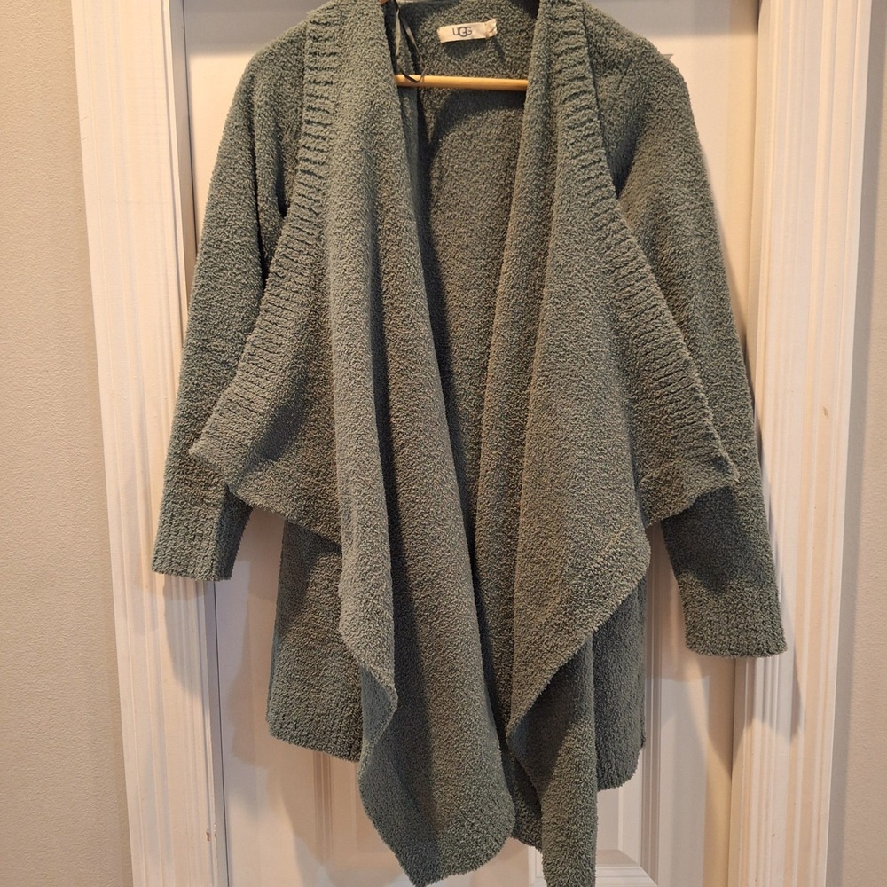 UGG Cardigan Women Small Sage Green Open Front Waterfall Knit Sweater 1153774